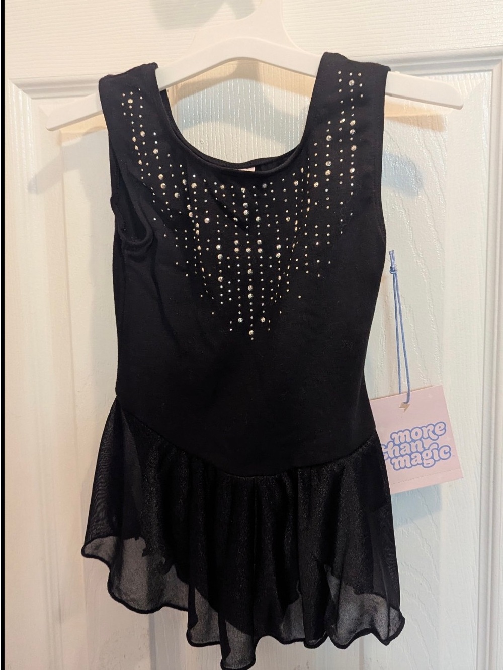 Magic Black Girls' leotard with Rhinestone Accents and shear skirt